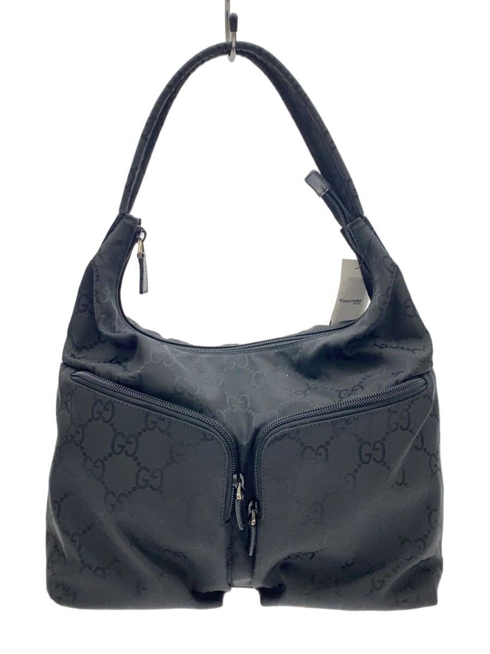 Gucci black GG double pocket hobo shoulder bag zippered front